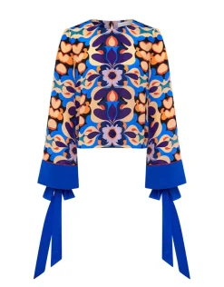 Honey Crepe Top in Seventies Blue