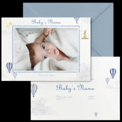 Hot Air Balloons Birth Announcement with Photo, Set of 50