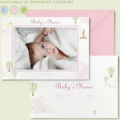Hot Air Balloons Birth Announcement with Photo, Set of 50