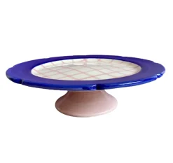 Hot Cakes Cake Stand in Navy & Pink Gingham