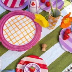Hot Cakes Cake Stand in Raspberry & Orange Gingham