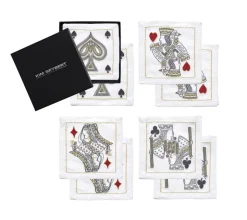 House Of Cards Cocktail Napkins in White, Red & Black, Set of 8 in a Gift Box