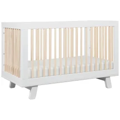 Hudson 3-in-1 Convertible Crib with Toddler Bed Conversion Kit in White & Washed Natural