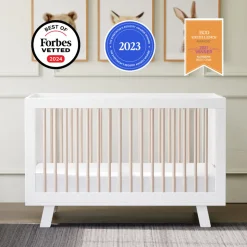 Hudson 3-in-1 Convertible Crib with Toddler Bed Conversion Kit in White & Washed Natural