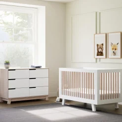 Hudson 3-in-1 Convertible Crib with Toddler Bed Conversion Kit in White & Washed Natural