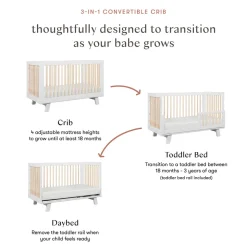 Hudson 3-in-1 Convertible Crib with Toddler Bed Conversion Kit in White & Washed Natural