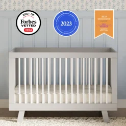Hudson 3-in-1 Convertible Crib with Toddler Bed Conversion Kit in Grey & White