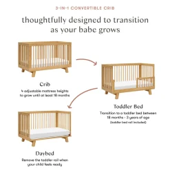 Hudson 3-in-1 Convertible Crib with Toddler Bed Conversion Kit in Honey