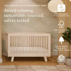 Hudson 3-in-1 Convertible Crib with Toddler Bed Conversion Kit in Washed Natural