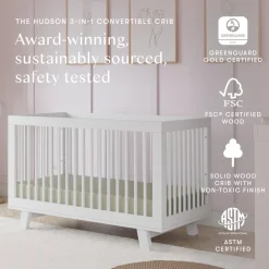 Hudson 3-in-1 Convertible Crib with Toddler Bed Conversion Kit in White
