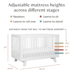 Hudson 3-in-1 Convertible Crib with Toddler Bed Conversion Kit in White