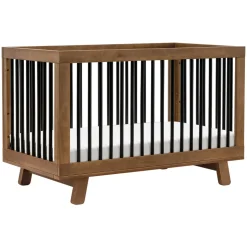 Hudson 3-in-1 Convertible Crib with Toddler Bed Conversion Kit in Natural Walnut&Black