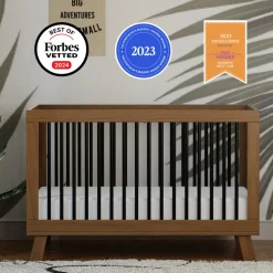 Hudson 3-in-1 Convertible Crib with Toddler Bed Conversion Kit in Natural Walnut&Black
