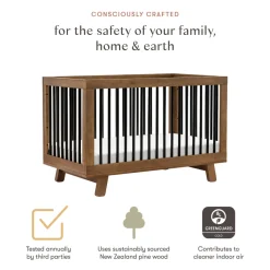 Hudson 3-in-1 Convertible Crib with Toddler Bed Conversion Kit in Natural Walnut&Black