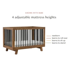 Hudson 3-in-1 Convertible Crib with Toddler Bed Conversion Kit in Natural Walnut&Black