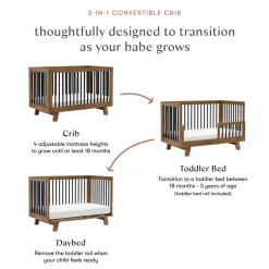 Hudson 3-in-1 Convertible Crib with Toddler Bed Conversion Kit in Natural Walnut&Black