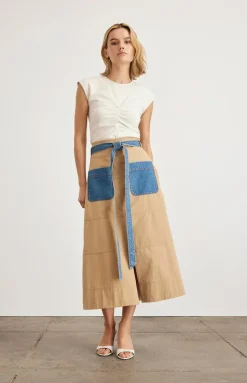 Hudson Skirt in Dark Khaki & Medium Indigo