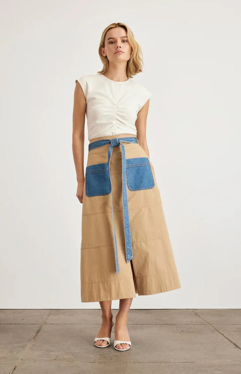 Hudson Skirt in Dark Khaki & Medium Indigo