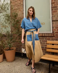 Hudson Skirt in Dark Khaki & Medium Indigo