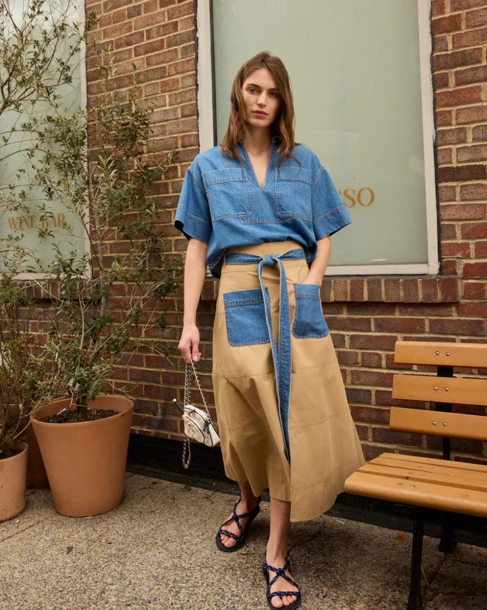 Hudson Skirt in Dark Khaki & Medium Indigo