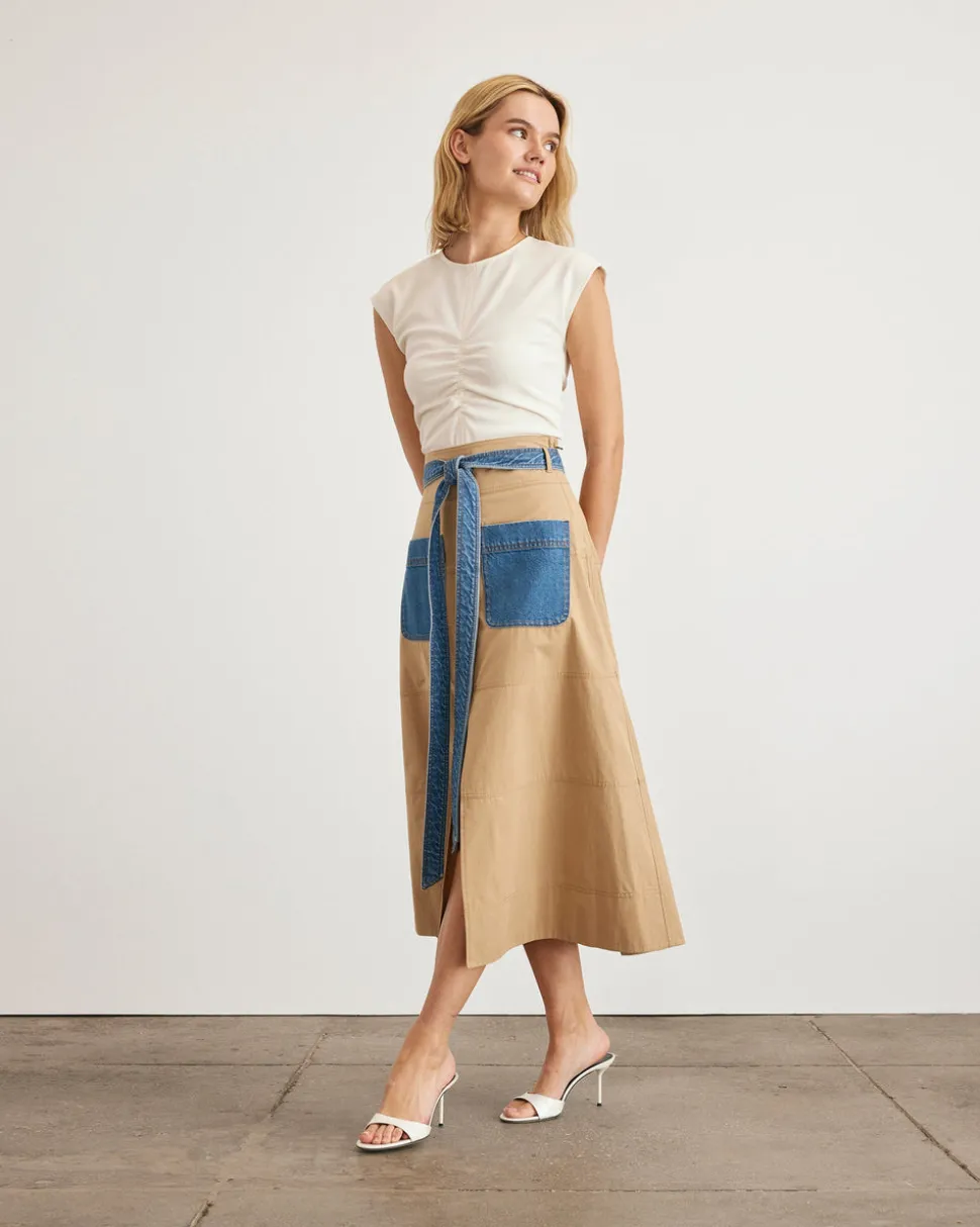 Hudson Skirt in Dark Khaki & Medium Indigo