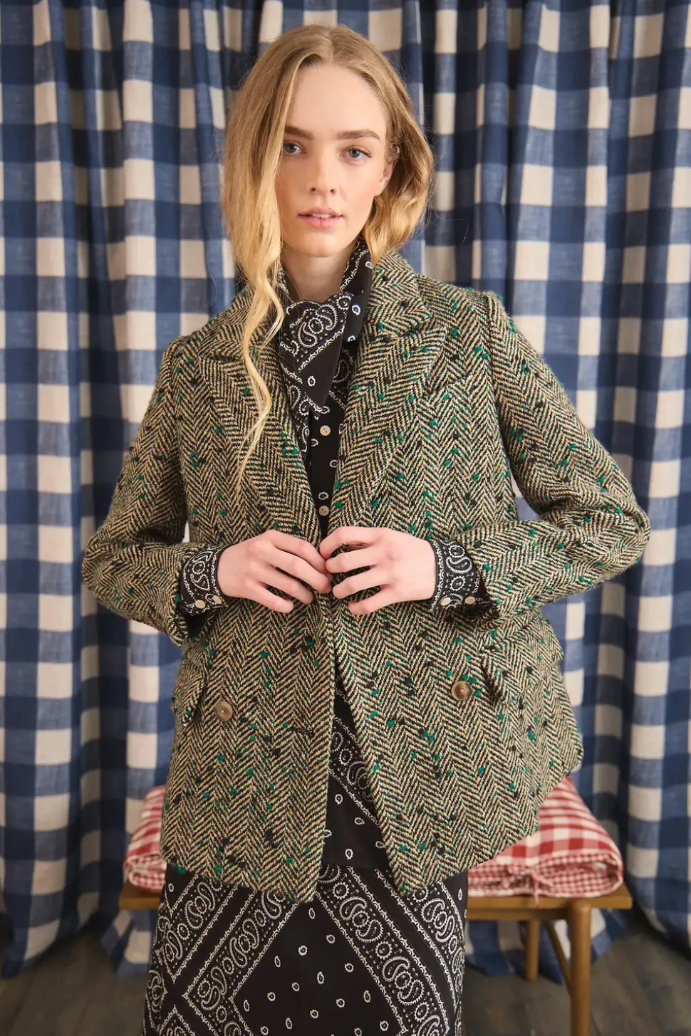 Huntley Half Coat in Mixed Herringbone