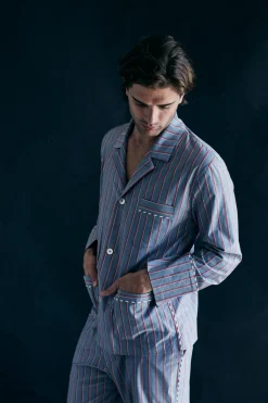 Hyperion Men's Pajama Top in Red Grey Stripe