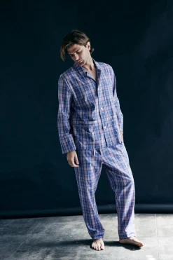 Hyperion Men's Pajama Top in Violet Plaid