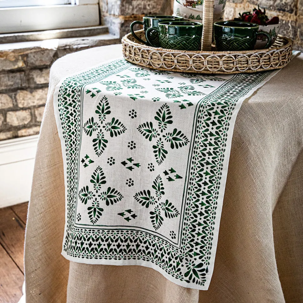 Iberian Border 18" x 90" Table Runner in Evergreen