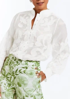 Iman Barong Top in Ivory Embroidered Linen