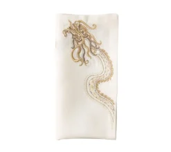Imperial Dragon Napkin in White, Gold & Silver, Set of 4