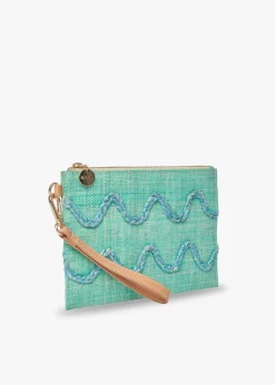 Irma Straw Pouch Wristlet Bag in Green