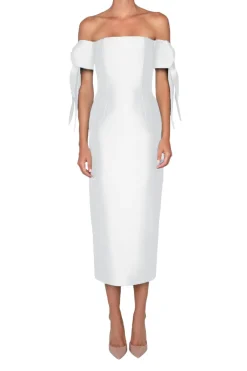 Isabella Silk and Wool Midi Dress in White