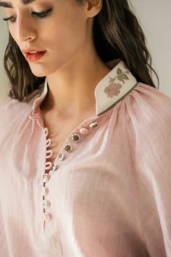Ivy Blouse in Pink & White