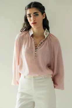 Ivy Blouse in Pink & White