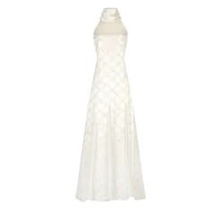Ivy Dress in Ivory Satin with Lattice Embellishment