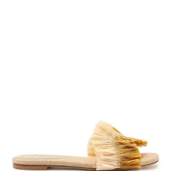 Ivy Fringe Flat in Beige Raffia