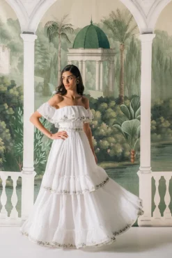 Ivy Ruffle Dress in White & Blue