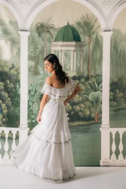 Ivy Ruffle Dress in White & Blue