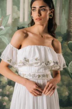 Ivy Ruffle Dress in White & Blue