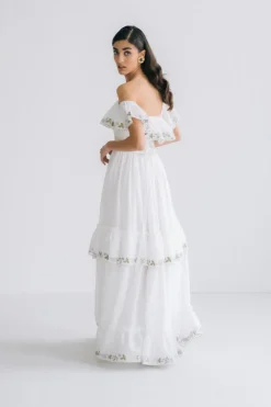 Ivy Ruffle Dress in White & Blue