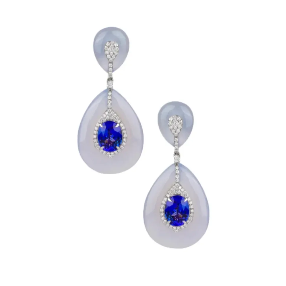 Jasoda Chalcedony, Diamond and Tanzanite Earrings