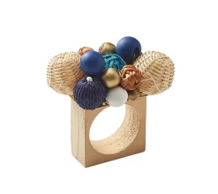 Java Napkin Ring in Natural, Navy & White, Set of 4