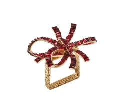 Jeweled Bow Napkin Ring in Red, Set of 4 in a Gift Box