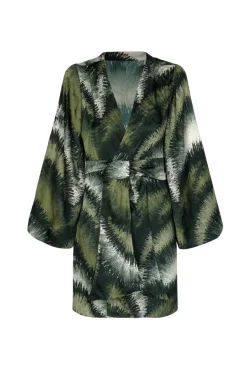 Joaquina Silk Jacquard Mini Caftan in Green Brushed