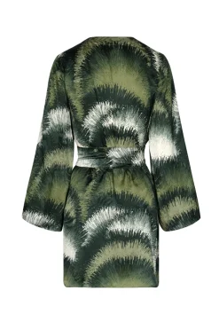 Joaquina Silk Jacquard Mini Caftan in Green Brushed