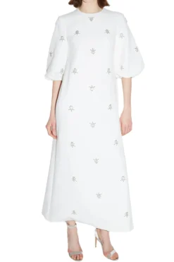 Joelle Dress Pure White Embellished Crepe