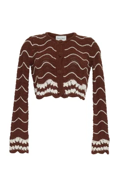 Jolene Cardigan in Brown Ivory Wave Crochet