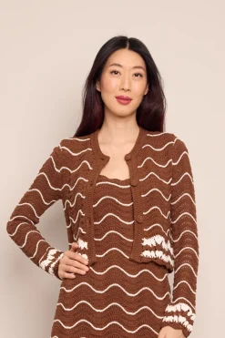 Jolene Cardigan in Brown Ivory Wave Crochet