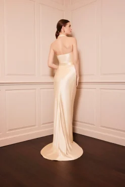 Jolie Champagne Halter-Neck Gown
